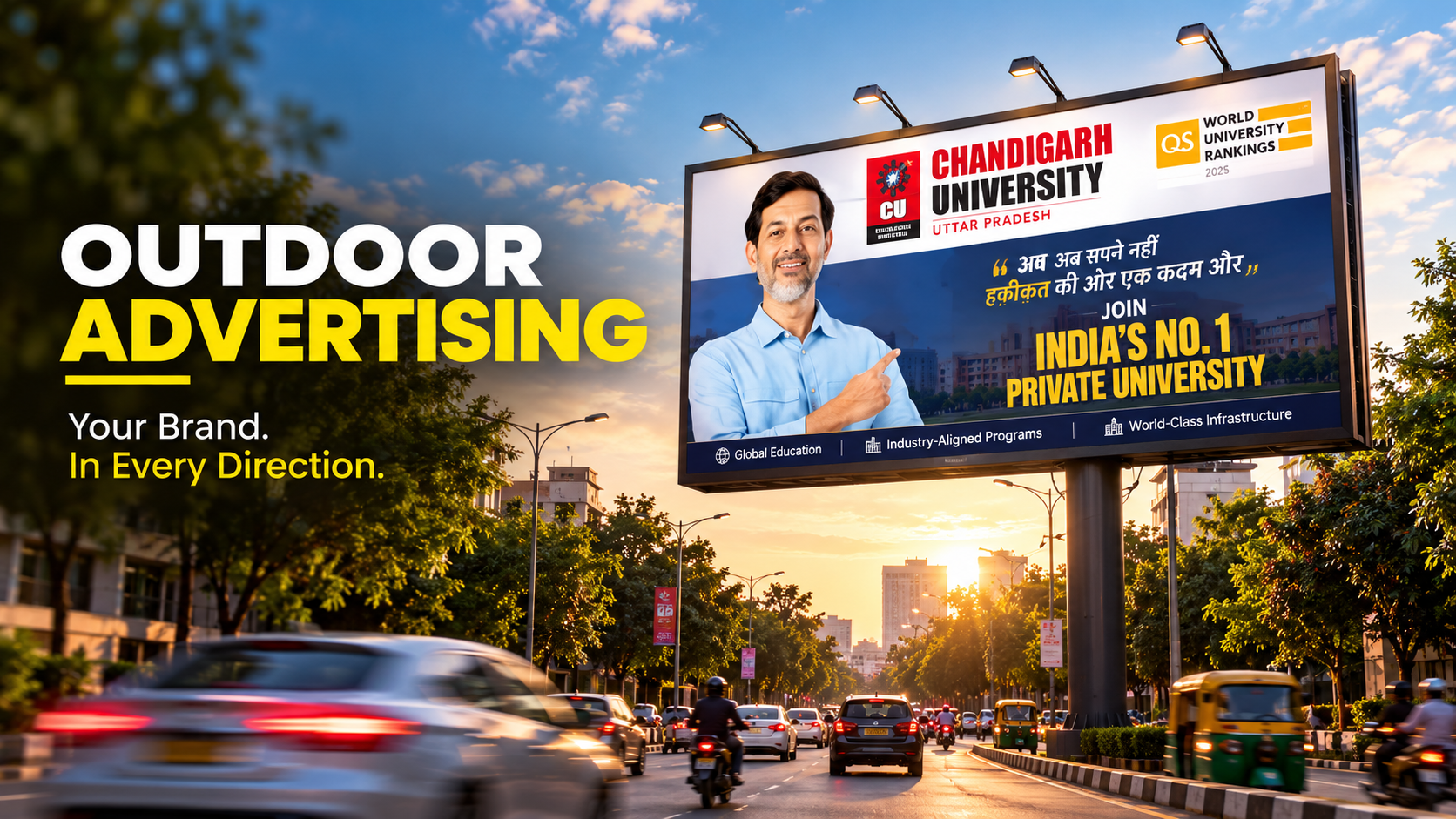 Outdoor billboard advertising at golden hour